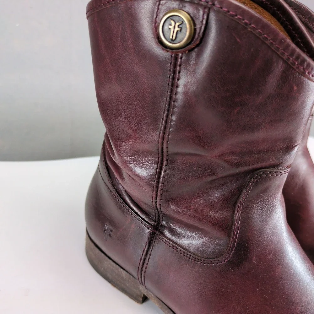 Frye Melissa Wine Leather Ankle Boots Womens 10 Side Zip 1